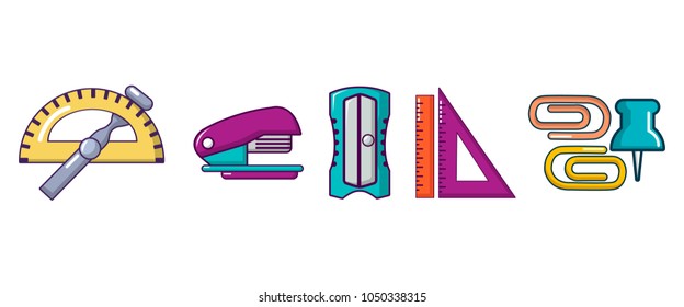 Office tools icon set. Cartoon set of office tools vector icons for web design isolated on white background