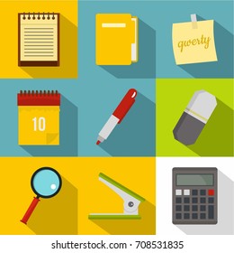 Office tools icon set. Flat style set of 9 office tools vector icons for web design