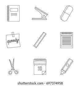 Office tools icon set. Outline style set of 9 office tools vector icons for web isolated on white background