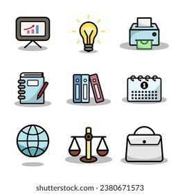 Icono de herramientas de oficina, vector de herramientas de oficina, ilustración de herramientas de oficina
