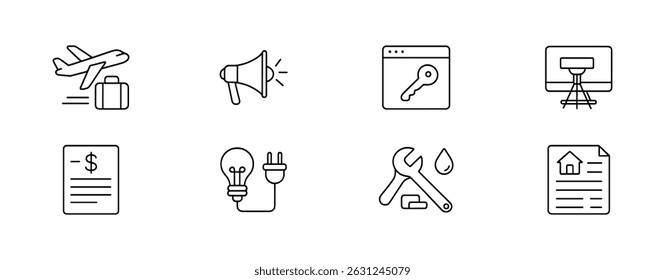 Conjunto de iconos de línea de herramientas de oficina - símbolos planos para el trabajo, negocios, productividad