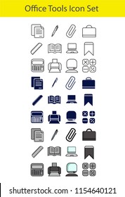 Office tools outline glyph flat icon set