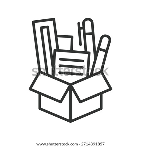 Office tools packing icon in line design. office tools, box, packing, moving, storage on white background vector. office tools packing editable stroke icon