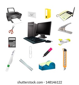Office tools realistic icon vector set 