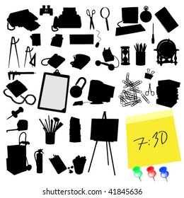 office tools silhouette set