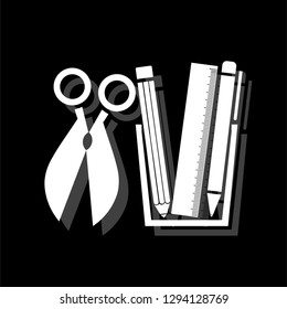 Office tools. White flat simple icon with shadow