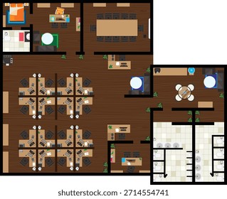 Office Top View Floor Plan Interior Design Workplace Vector