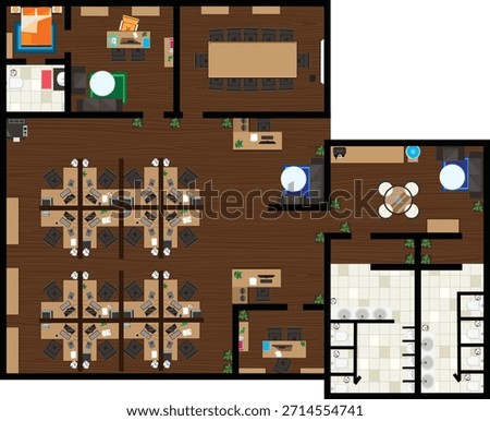 Office Top View Floor Plan Interior Design Workplace Vector
