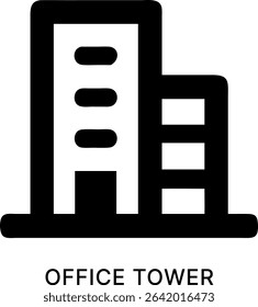 Office Tower Building Structure Black Fill Icon Design