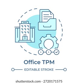 Ícone de conceito azul flexível do Office TPM. Automação de processos, gerenciamento de fluxo de trabalho. Otimização de RH. Ilustração de linha de forma redonda. Ideia abstrata. Design gráfico. Fácil de usar no artigo, infográfico