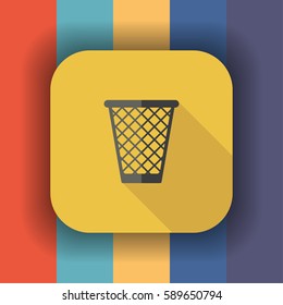office trash flat icon with long shadow, vector illustration
