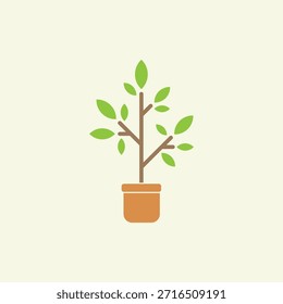 Árbol de oficina (flor) en una maceta. Interior, comodidad en el hogar. Icono de Vector. Pequeño diseño de planta