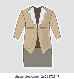 Office Uniform Vector Sticker – Professional Attire Illustration. Stylish female office uniform vector in neutral tones, great for career, business, school, or planner-themed sticker sets