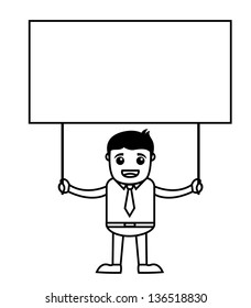 Office Vector Cartoon Character Illustration - Holding a Banner