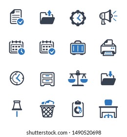 Office vector graphics glyph icons in blue gray color