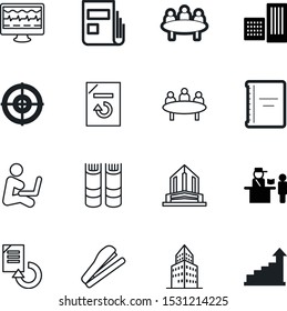 office vector icon set such as: statistics, progress, learning, library, global, competition, pen, hard, analyzing, screen, spiral, growth, diary, sit, troubleshooting, monitor, technology, statistic