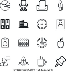 office vector icon set such as: day, pinned, chat, bubble, entertainment, seat, pin, building, coffee, city, workplace, armchair, member, worker, date, attachment, second, tray, presentation, men