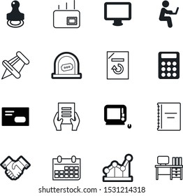 office vector icon set such as: film, correspondence, liquid, mark, security, lcd, trend, empty, file, post, address, bulletin, statistics, growth, approval, time, copybook, flip, month, replace