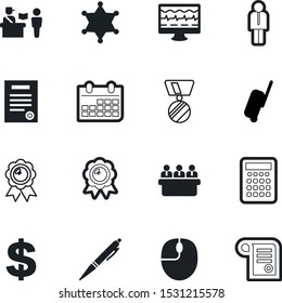 office vector icon set such as: bag, travel, mouse, price, management, profile, sheriff, board, monitoring, interview, vacation, cardiogram, paperwork, screen, calculation, policeman, style, person