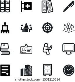office vector icon set such as: conference, countdown, hard, writing, meet, interview, identification, fitness, cross, television, start, arch, graphic, medical, hotel, cabinet, center, figure