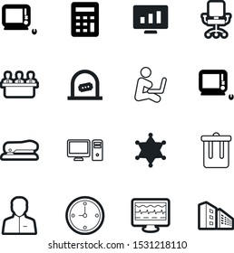 office vector icon set such as: recycle, website, dustbin, garbage, armchair, credit, ticket, member, basket, figure, workplace, airport, job, countdown, realistic, factory, city, troubleshooting