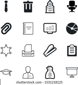 office vector icon set such as: clean, visualisation, funds, button, jackpot, color, storage, organization, treasure, chalk, textbook, monitoring, bucket, junk, furniture, police, trashcan, tray