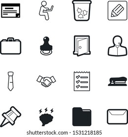 office vector icon set such as: briefcase, luggage, typing, needle, mail, neck, waste, write, chair, brief, architecture, service, rubber, agent, envelope, cooperation, certified, email, customer