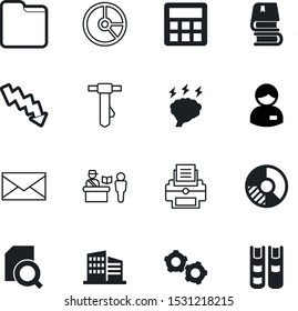 office vector icon set such as: cogwheel, print, teamwork, printer, newsletter, identity, magnifying, drop, industry, website, necktie, city, crash, engine, access, fashion, customer, contour