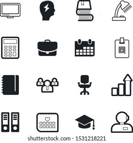 office vector icon set such as: folder, degree, organizer, college, lock, decoration, encyclopedia, electric, economy, desk, luggage, diploma, cute, bar, teamwork, diagram, portfolio, handle, user