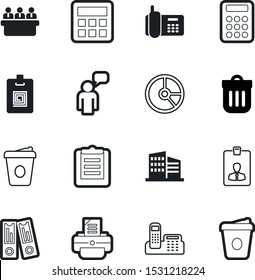 office vector icon set such as: worker, accounting, page, prioritize, app, workplace, calculation, retro, plastic, silhouette, print, blank, seminar, clipboard, environment, mobile, digital, archive