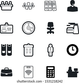 office vector icon set such as: student, minute, encyclopedia, basket, personality, authentication, building, heavy, oil, folder, recycling, page, member, garbage, telemarketing, blank, meet, time