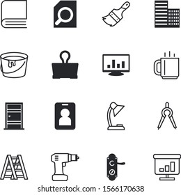 office vector icon set such as: market, diagram, study, thumbtack, board, handle, analysis, year, geometric, long, knowledge, license, building, decoration, my, encyclopedia, abstract, index, loupe