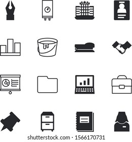office vector icon set such as: urban, estate, schedule, desk, corporate, monitor, cartoon, analysis, skyscraper, medical, day, puncher, old, communication, event, employment, needle, productivity