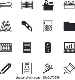 office vector icon set such as: attachment, interface, text, bag, leadership, yellow, discussion, monitor, accommodation, lanyard, document, view, winning, reception, financial, leader, mechanical