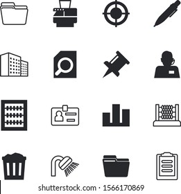 office vector icon set such as: printer, businessman, urban, stationery, buildings, graph, pens, accuracy, glass, warehouse, hotel, communication, notebook, people, dartboard, growth, magnify