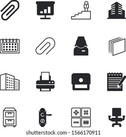 office vector icon set such as: door, learning, folder, drawer, goal, nobody, purchase, uniform, hand, accounting, protection, ladder, style, schedule, climbing, pen, medical, printout, front
