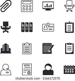 office vector icon set such as: character, license, laptop, high, elements, urban, e-mail, internet, open, buildings, contract, businessman, apartment, cartoon, exam, assistant, attach, structure