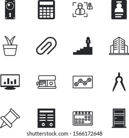 office vector icon set such as: up, staircase, pointing, machine, indoor, supplies, townhouse, goals, flower, houseplant, information, pass, internet, app, binder, designer, lanyard, floral, man
