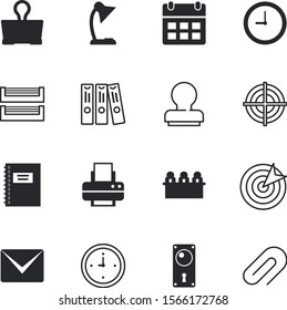 office vector icon set such as: furniture, plan, desktop, repair, printer, filled, event, repository, keyhole, laser, machine, hole, hand, handle, mailing, diary, approval, entrance, jet, key