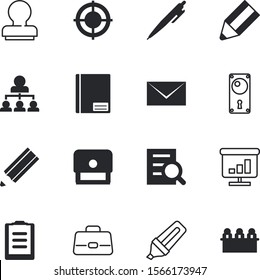 office vector icon set such as: lupe, take, notepad, shape, lens, baggage, test, postal, stationery, medicine, pad, email, hair, correspondence, eraser, envelope, ball, briefcase, report, sheet
