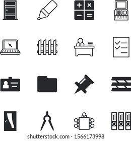 office vector icon set such as: man, creative, template, economy, coffee, cute, view, identity, sitting, pile, character, identification, portfolio, calculation, suit, server, tick, number, rack