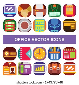 Office vector icons in badge design style.