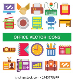 Office vector icons in flat design style.