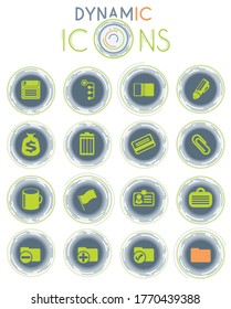 Iconos vectoriales de Office en fondo blanco con líneas dinámicas para animación para diseño de interfaz web y de usuario