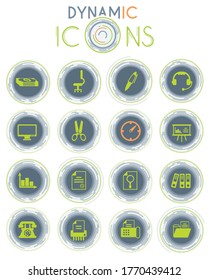 office vector icons on white background with dynamic lines for animation for web and user interface design