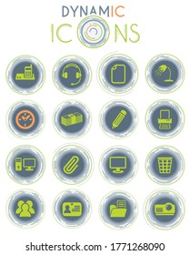 office vector icons on white background with dynamic lines for animation for web and user interface design