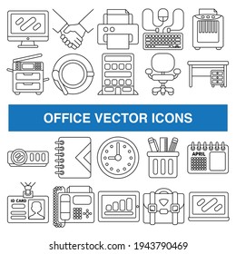 Office vector icons in outline design style.