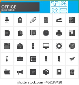 Office vector icons set, modern solid symbol collection, pictogram pack isolated on white, logo illustration