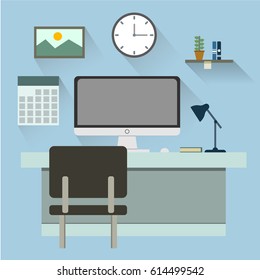 Office ,vector illustration, long shadow style
