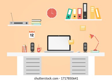Ilustración vectorial de oficina trabajando desde casa